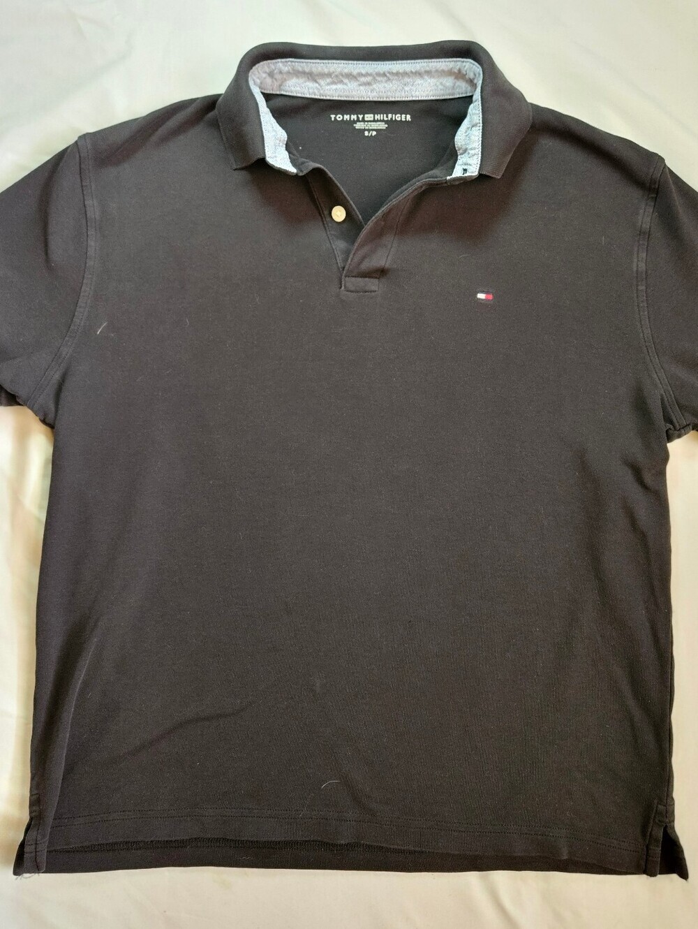 Tommy Hilfiger Mens Black Pullover Short Sleeve Flag Logo Polo Shirt Size Small